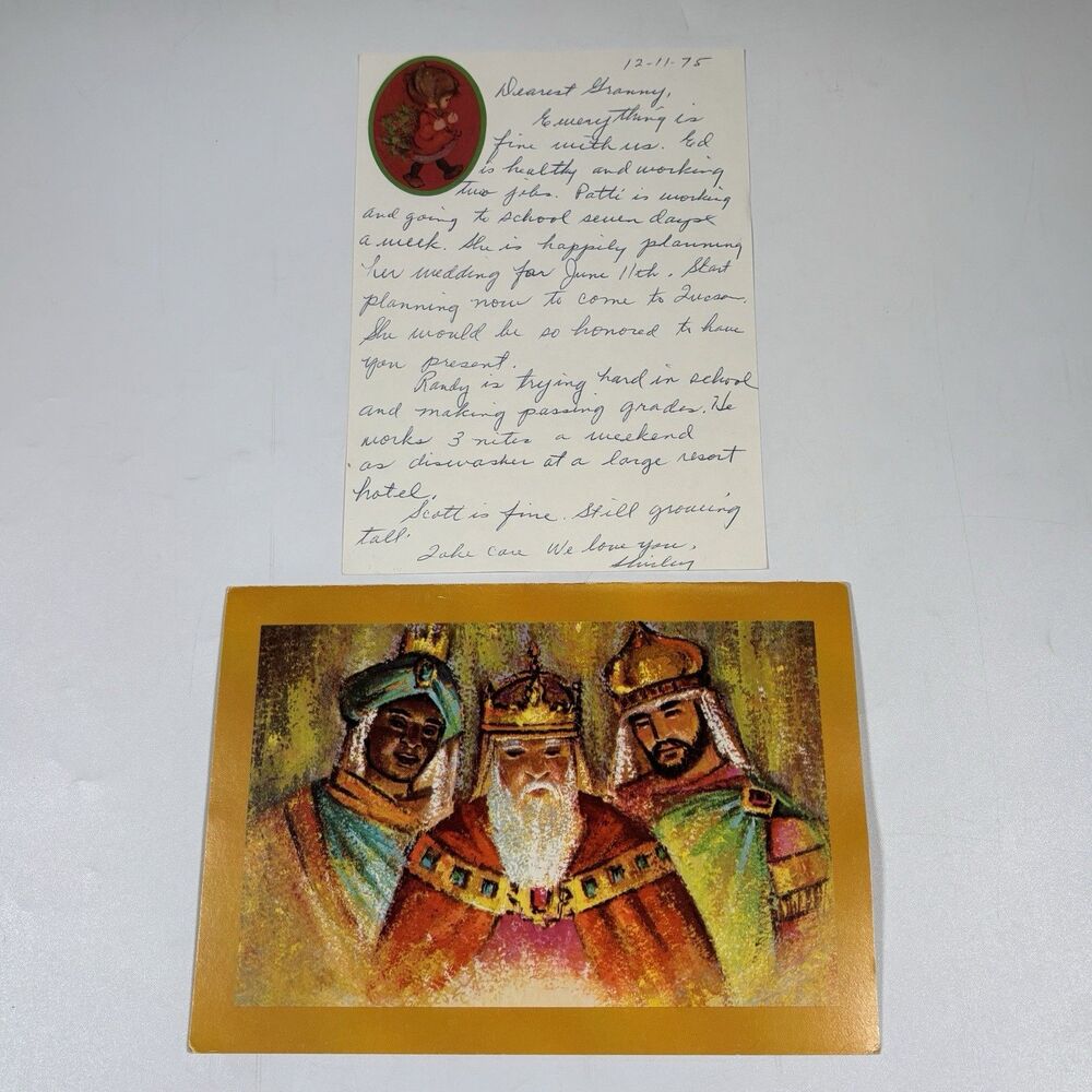 Vintage Three Wise Men Christmas Card Classique 1975 Handwritten Letter Lot Art